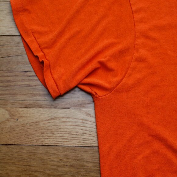 Vintage Champion Blank Single Stitch T Shirt Medium Large Orange Blue Bar - Picture 3 of 5